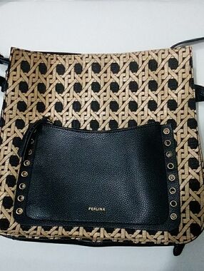 Perlina Black and Wicker Geometric Crossbody Bag